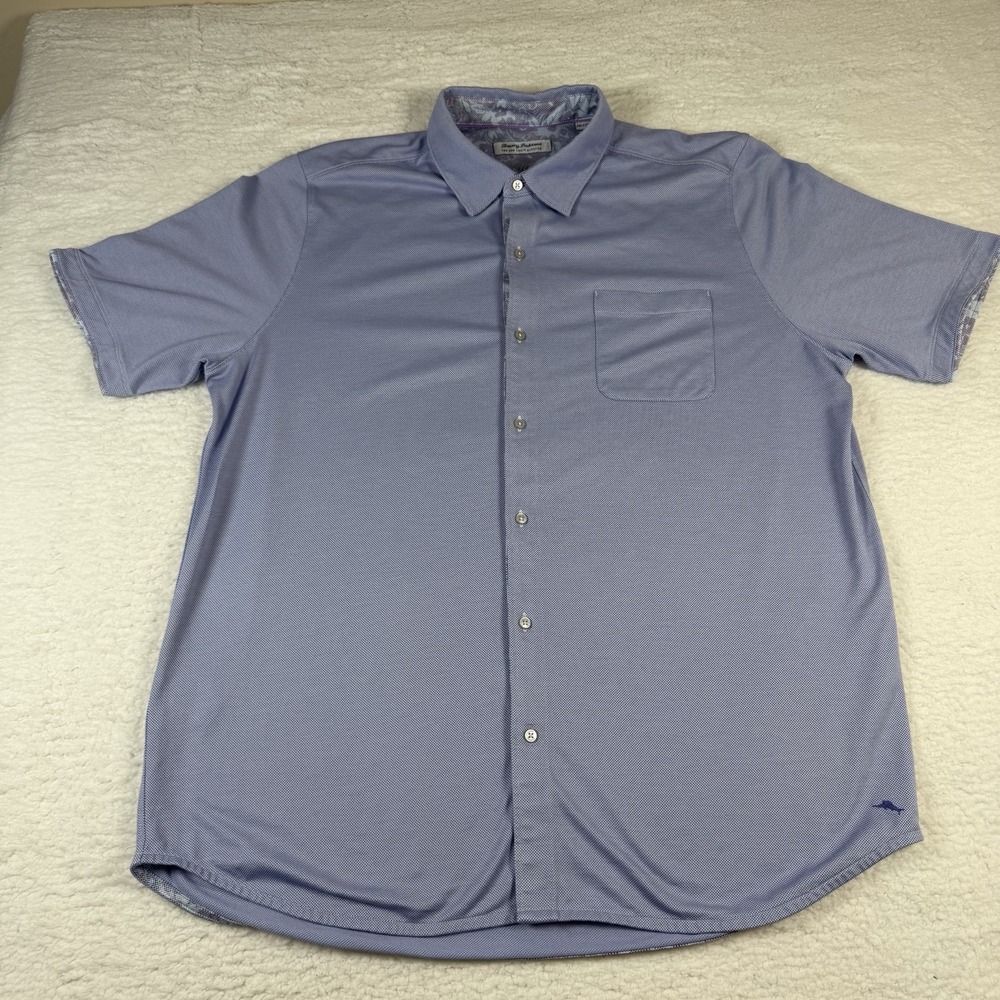 Tommy Bahama San Lucio Stretch Mens 2XL Blue Short Sleeve Button Shirt Floral